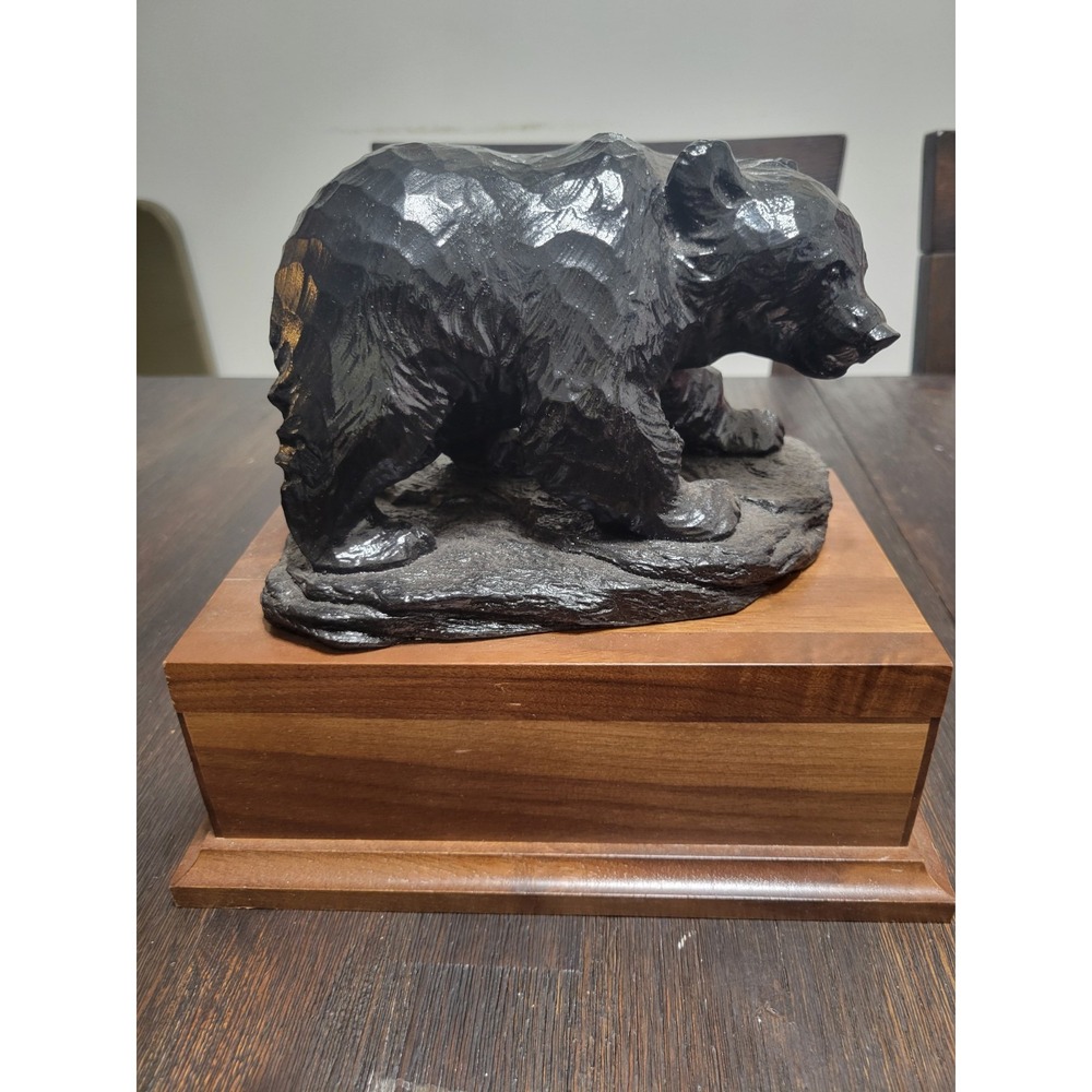 West Art Black  Grizzly Bear‎ On Wooden Base